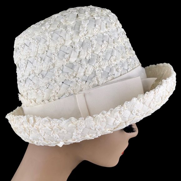 Vintage 60s Woven Raffia Bucket Breton Wedding Hat